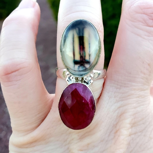 New Unique Fancy Glass Protection Faceted Cherry Ruby 925 Silver Magic Ring. - Picture 9 of 16